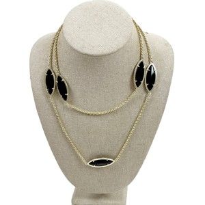 Kendra Scott Tory Marquis Long Station Necklace Gold & Black Onxy 40"